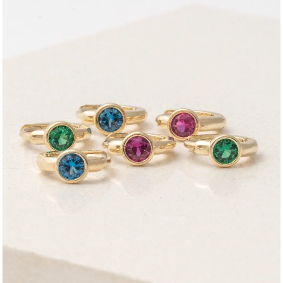 Bezel Set Emerald Huggie in  Gold