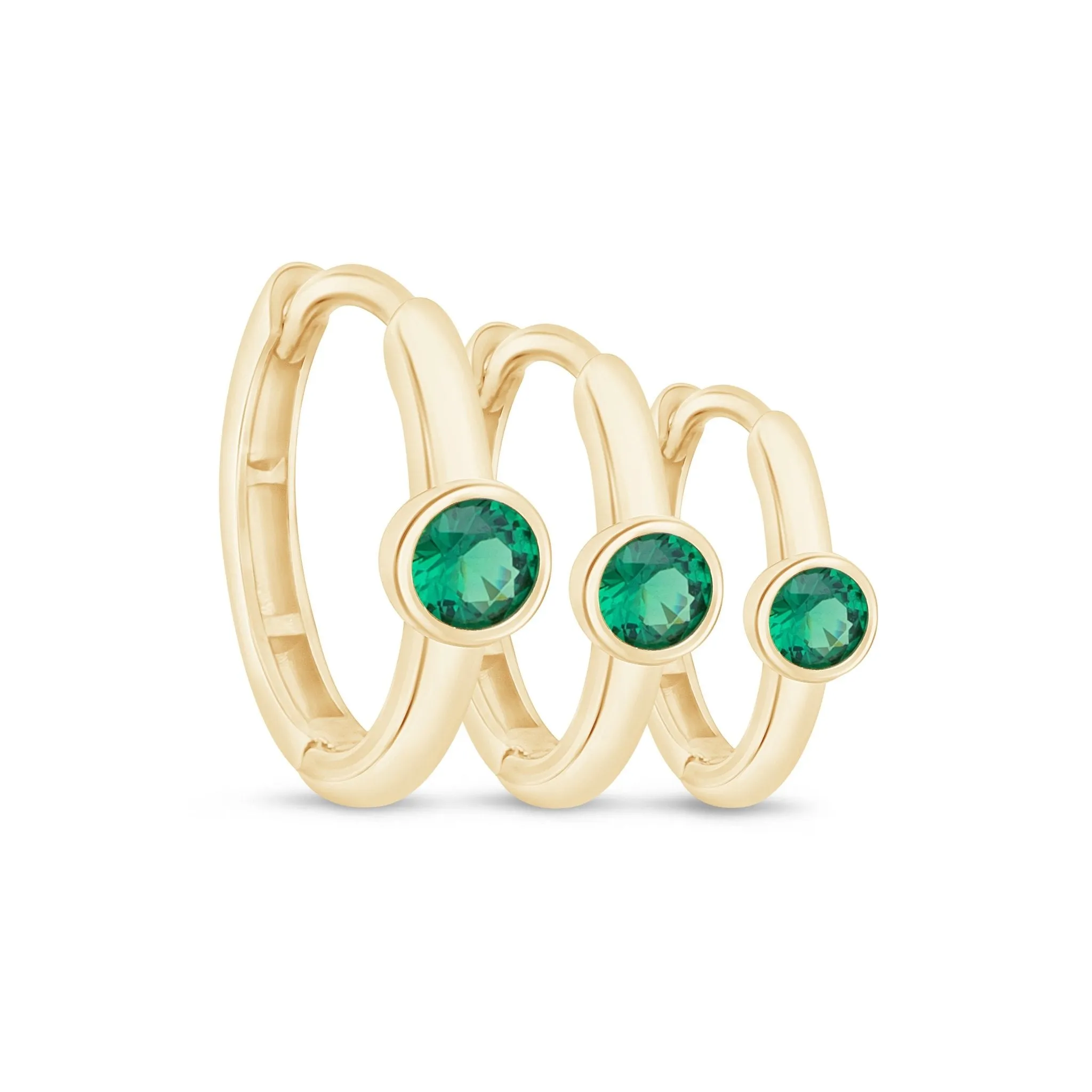 Bezel Set Emerald Huggie in  Gold