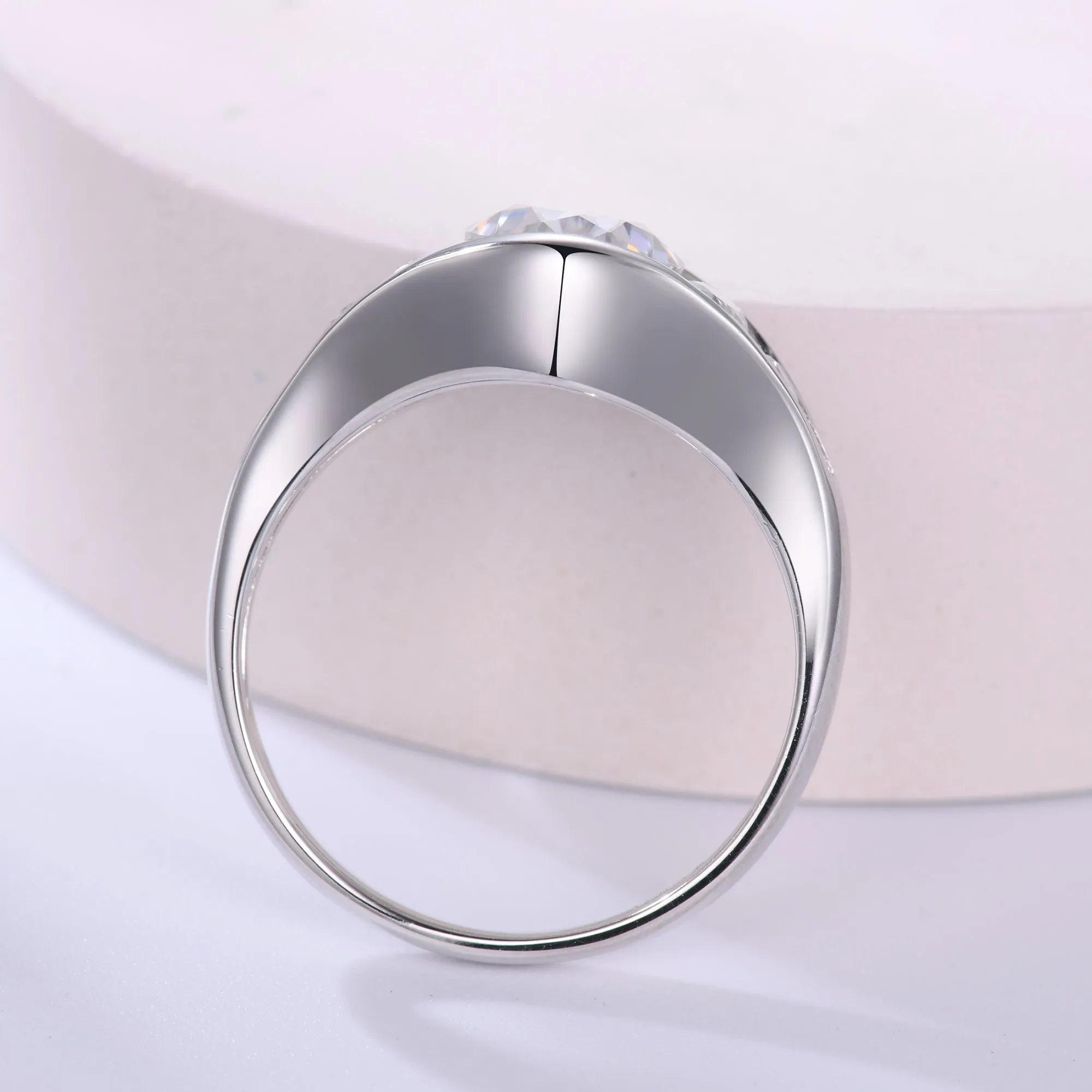 Big 2 Carat Oval Moissanite Full Channel Set Engagement Ring Semi Bezel Trilogy Ring