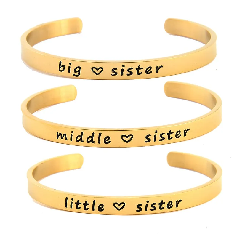 Big, Middle, Little Sister Stainless Steel Bangle Cuff Bracelet