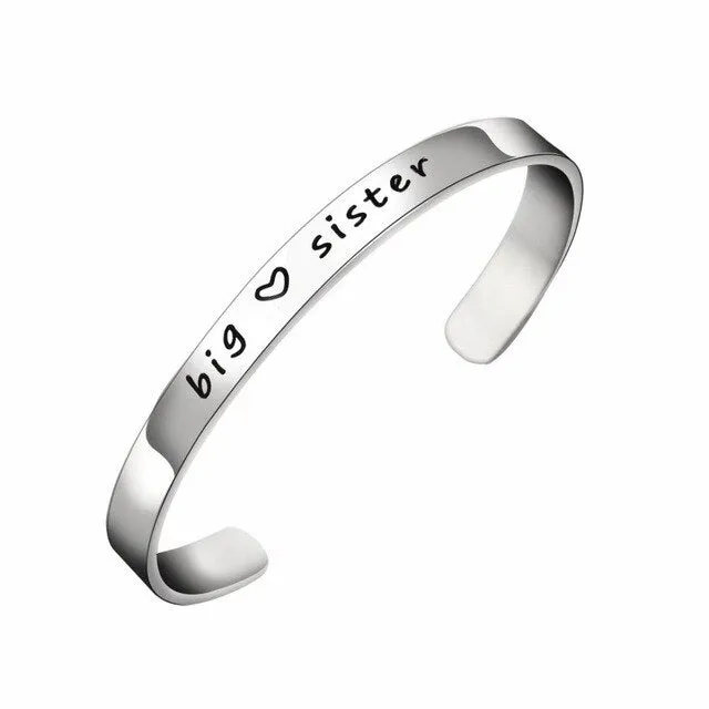 Big, Middle, Little Sister Stainless Steel Bangle Cuff Bracelet