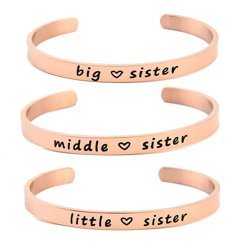 Big, Middle, Little Sister Stainless Steel Bangle Cuff Bracelet