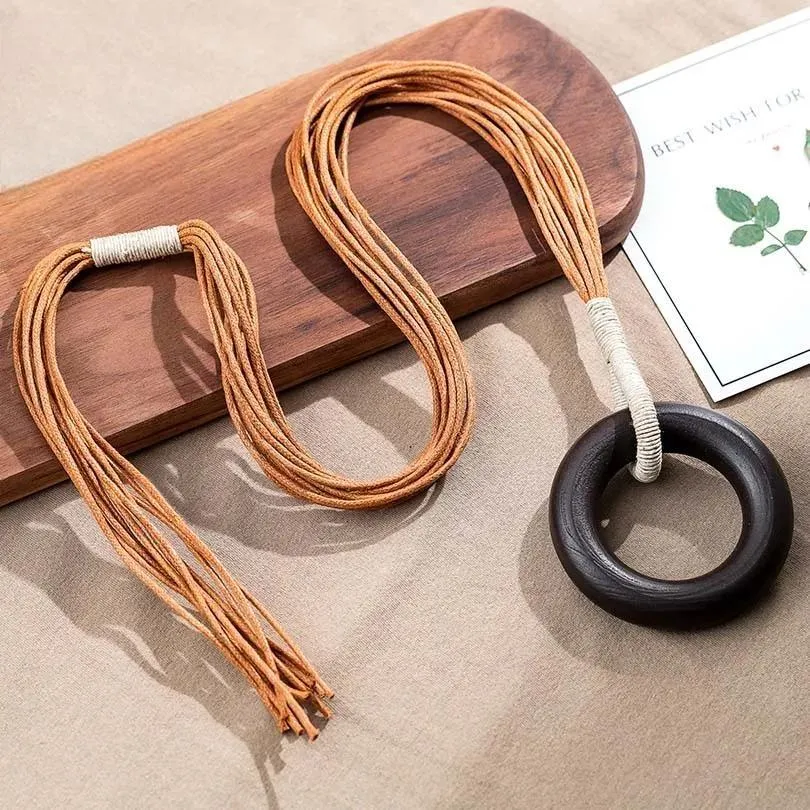 Big Wood Circle Necklace for Women Pendant&Necklaces Statement Jewelry Pendant Necklace