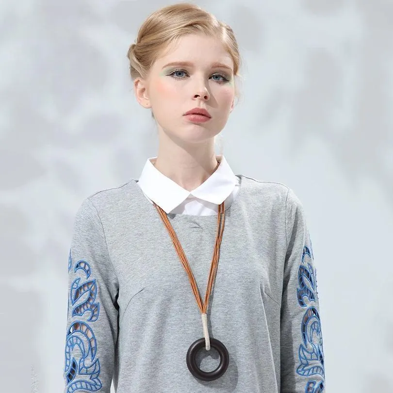 Big Wood Circle Necklace for Women Pendant&Necklaces Statement Jewelry Pendant Necklace