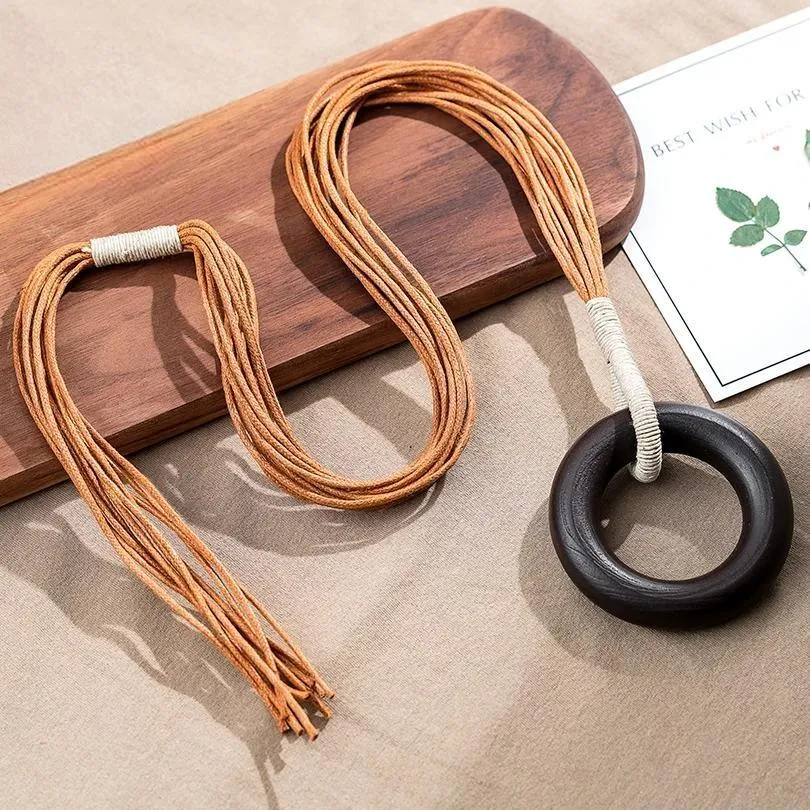 Big Wood Circle Necklace for Women Pendant&Necklaces Statement Jewelry Pendant Necklace