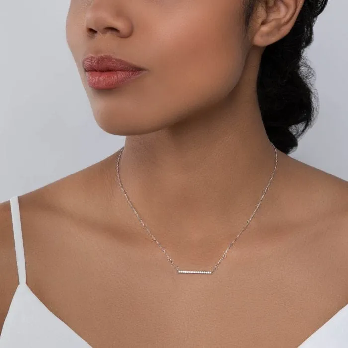 Birks 18K White Gold Horizontal Diamond Bar Necklace