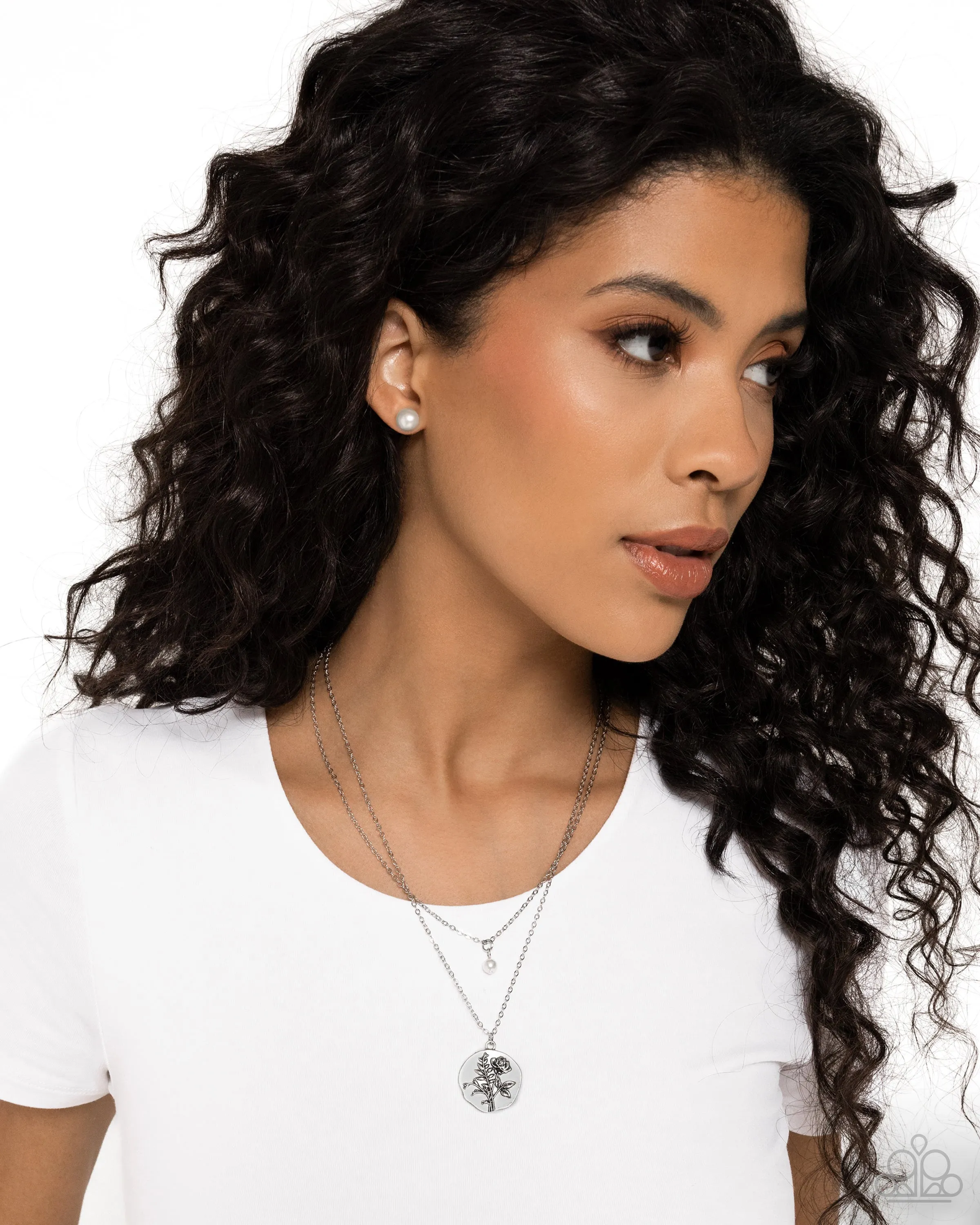 Birthstone Beauty - White - Pearl June Flower Pendant Tiered Paparazzi Short Necklace