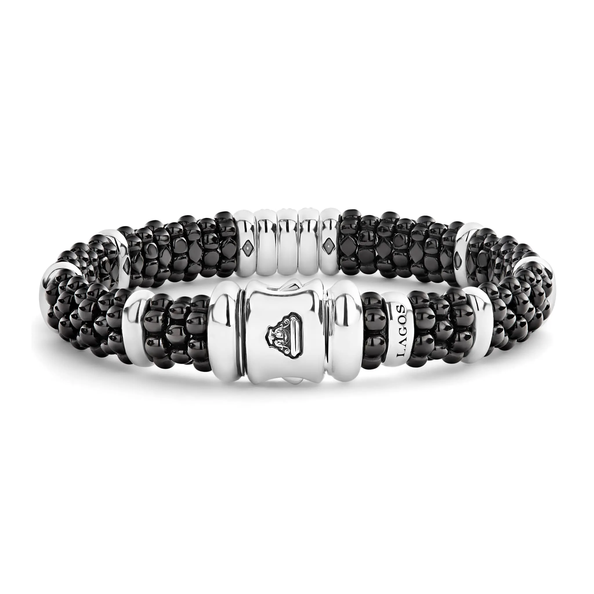 Black Caviar Three Station Ceramic Diamond Bracelet | 9mm