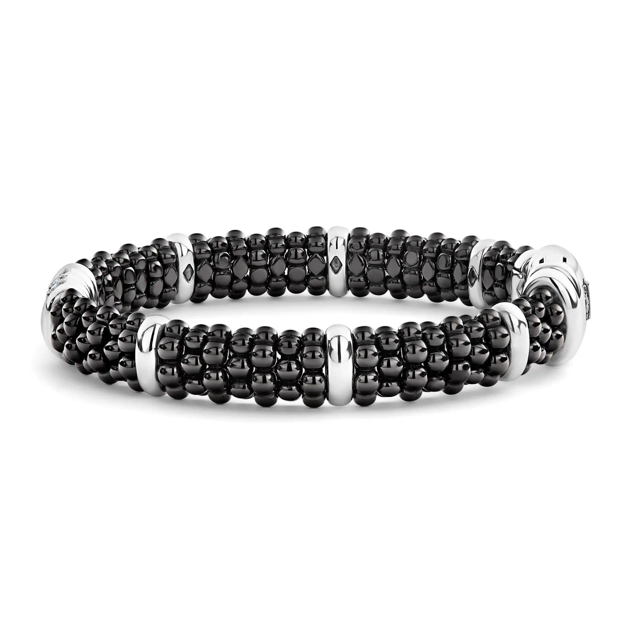 Black Caviar Three Station Ceramic Diamond Bracelet | 9mm