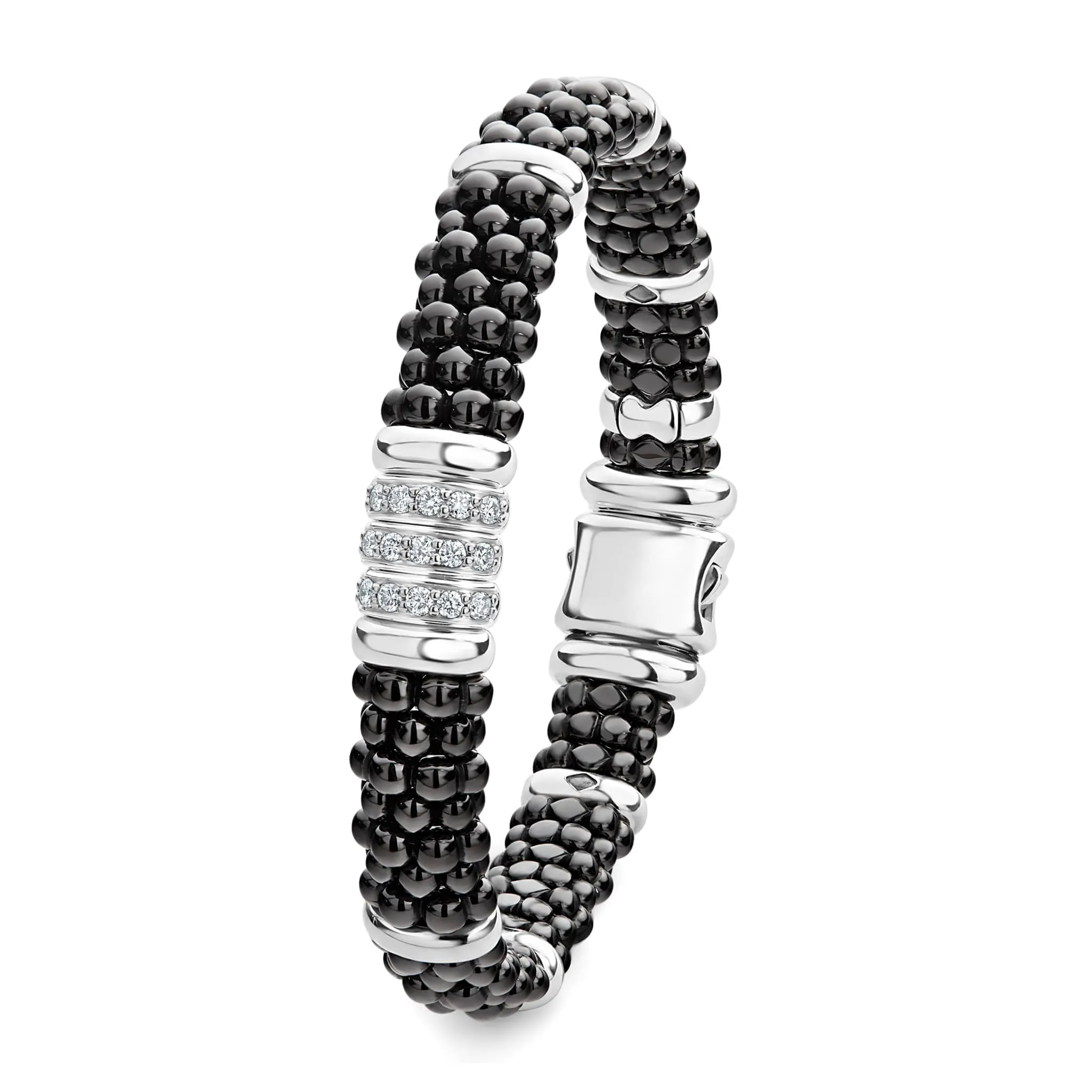 Black Caviar Three Station Ceramic Diamond Bracelet | 9mm