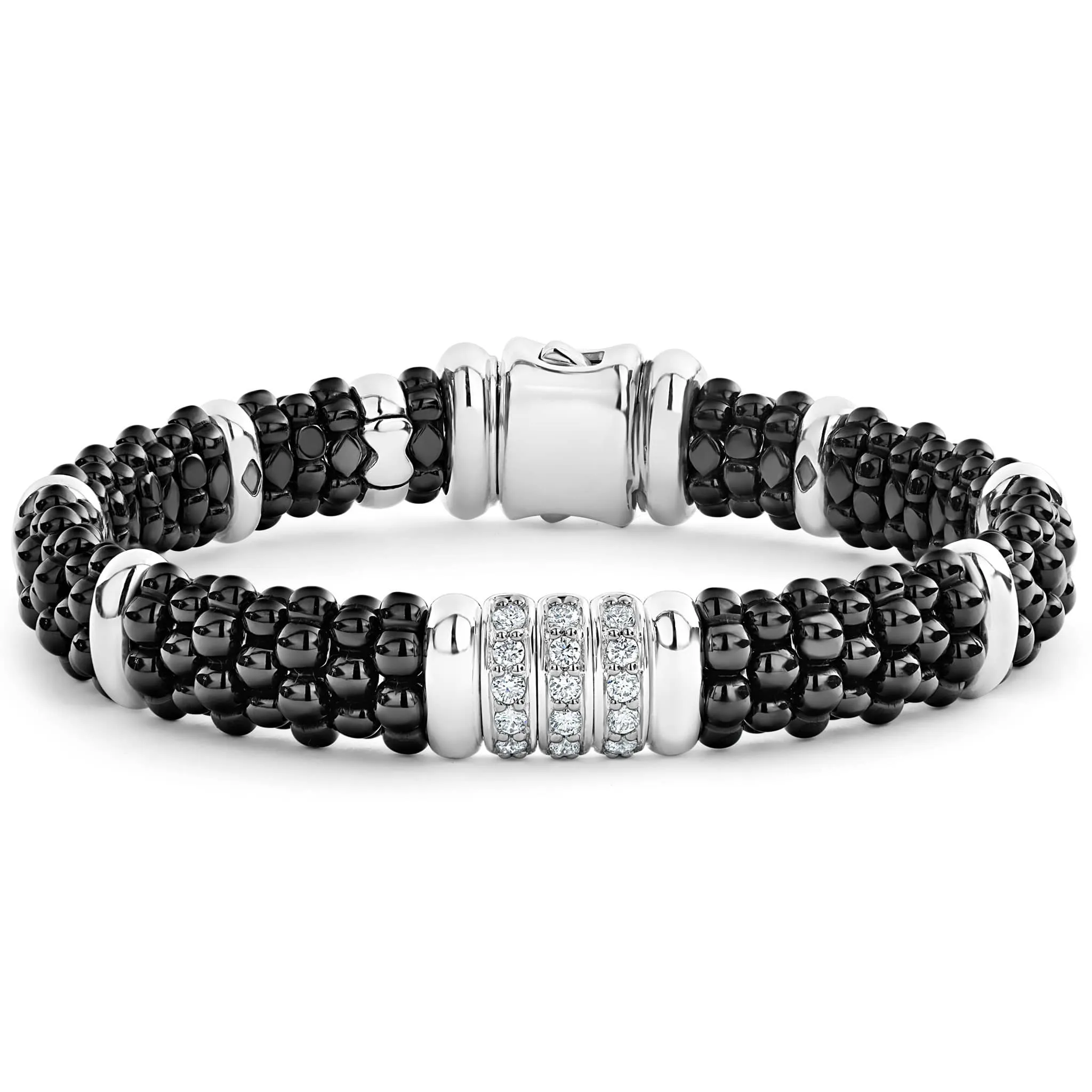 Black Caviar Three Station Ceramic Diamond Bracelet | 9mm