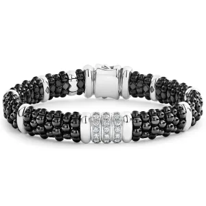 Black Caviar Three Station Ceramic Diamond Bracelet | 9mm