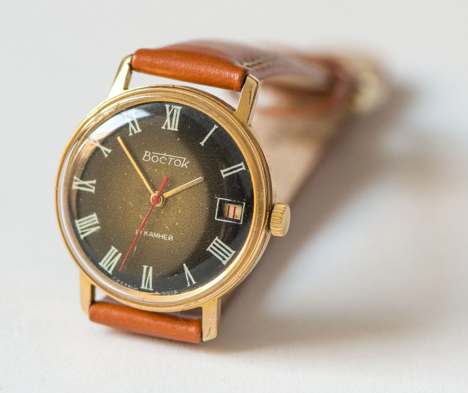 Black face men's watch Vostok\East, gold plated watch him, shockproof men's watch, dust protected boyfriend watch, new premium leather strap