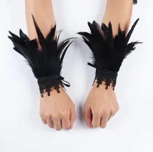 Black Feather cuff bracelet pair Gothic masquerade Gloves Feather Wrist Cuff Carnival Stage Show Showgirl Rooster Feather Cosplay Costume