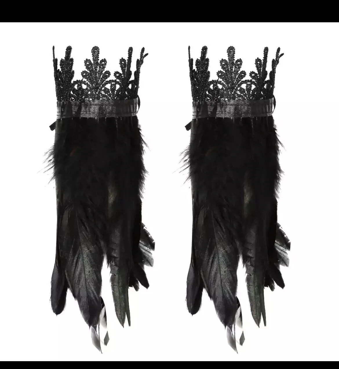 Black Feather cuff bracelet pair Gothic masquerade Gloves Feather Wrist Cuff Carnival Stage Show Showgirl Rooster Feather Cosplay Costume