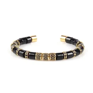 Black Onyx & Gold Beads Cuff Bracelet