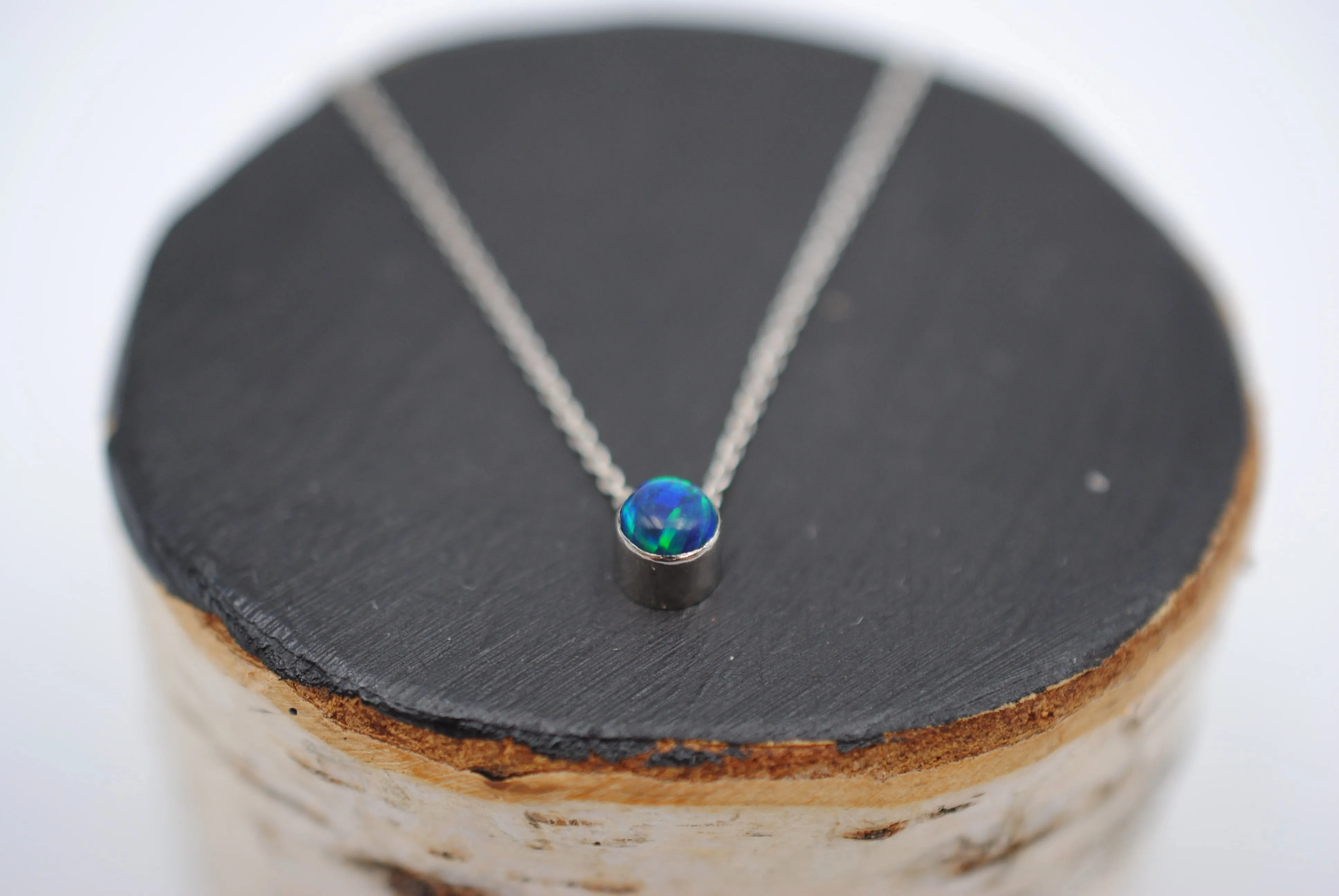 Black Opal Bezel Setting Silver Pendant Necklace