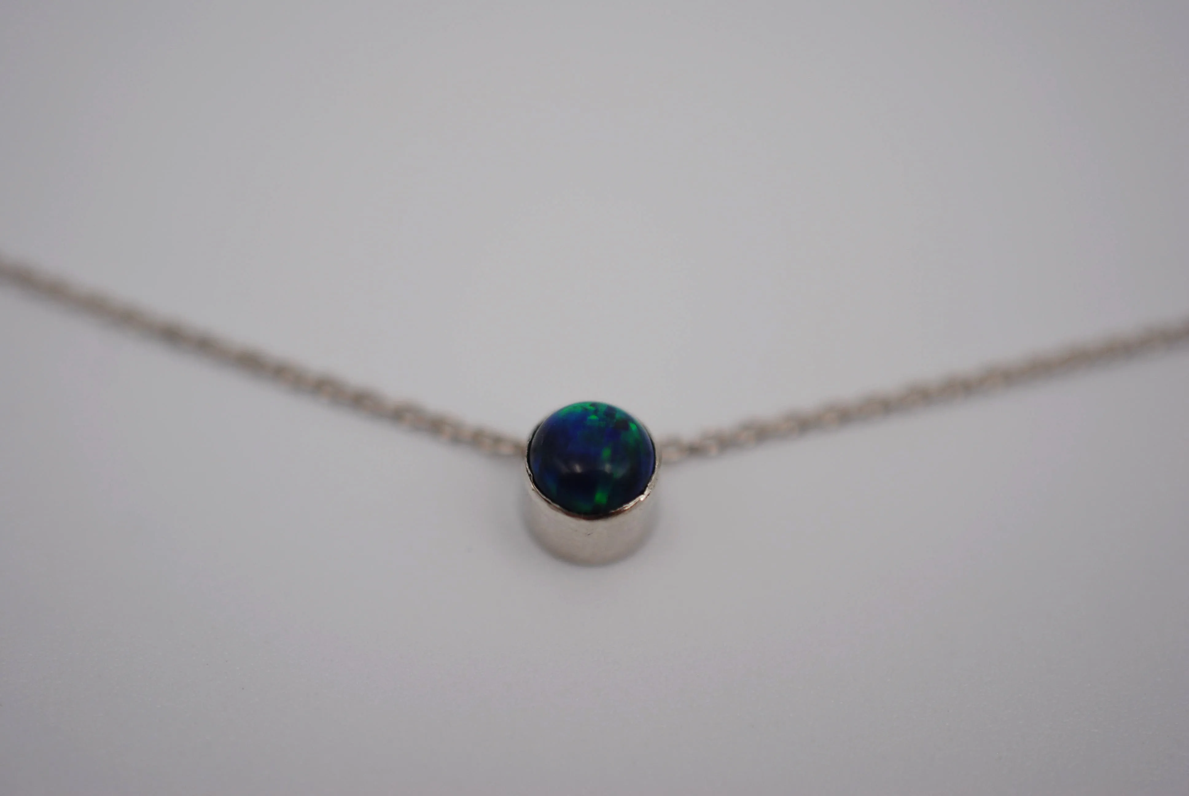 Black Opal Bezel Setting Silver Pendant Necklace