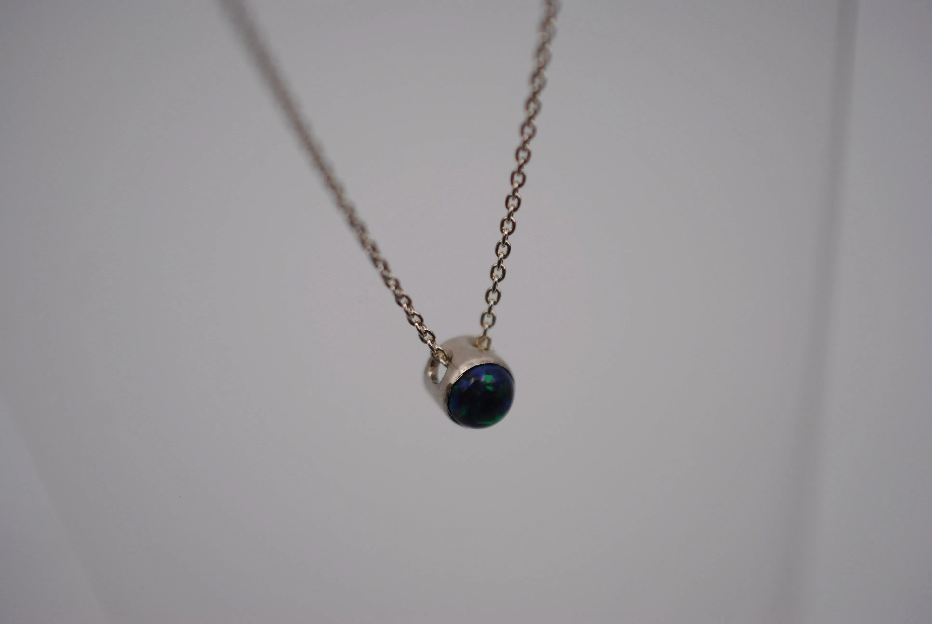 Black Opal Bezel Setting Silver Pendant Necklace