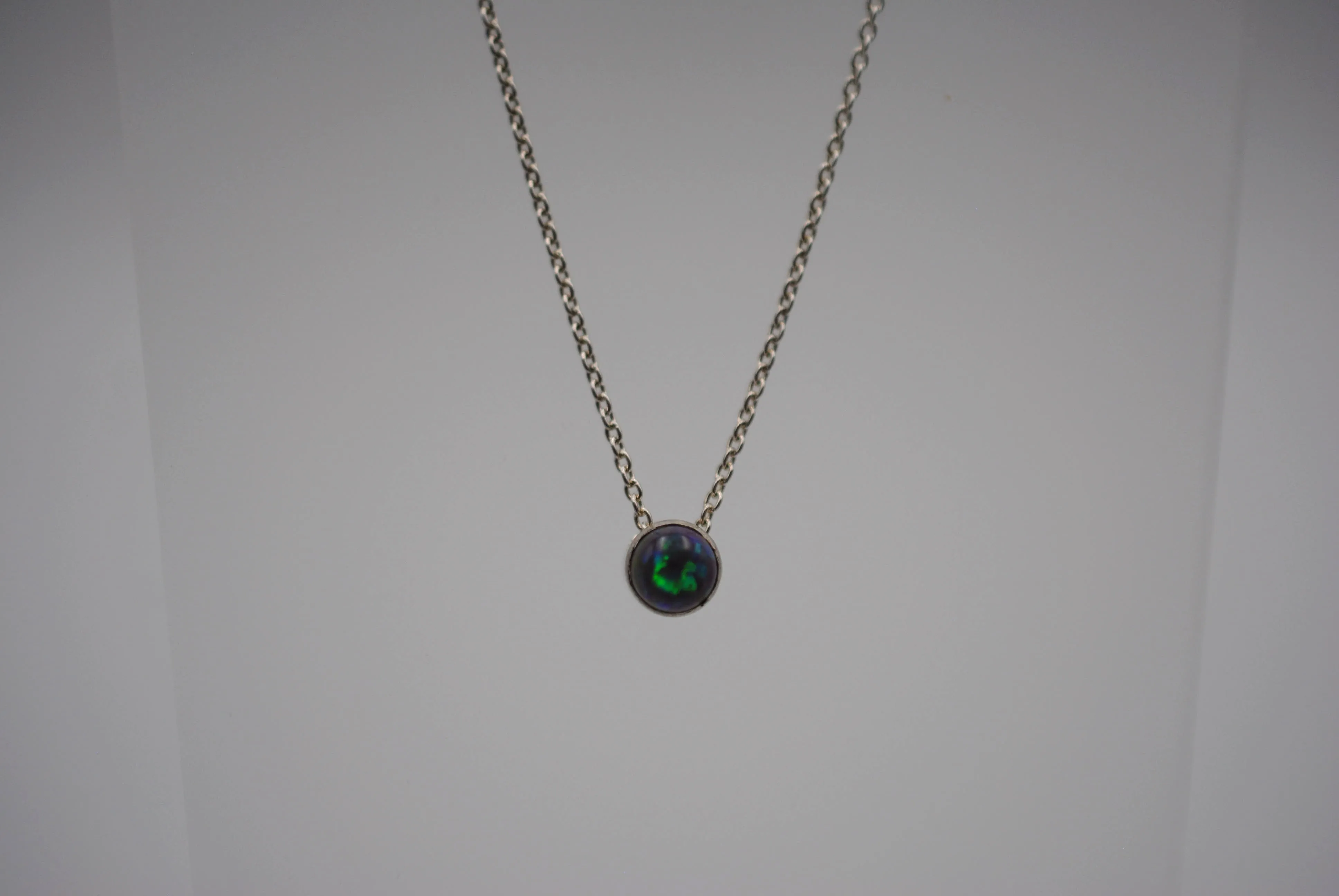 Black Opal Bezel Setting Silver Pendant Necklace