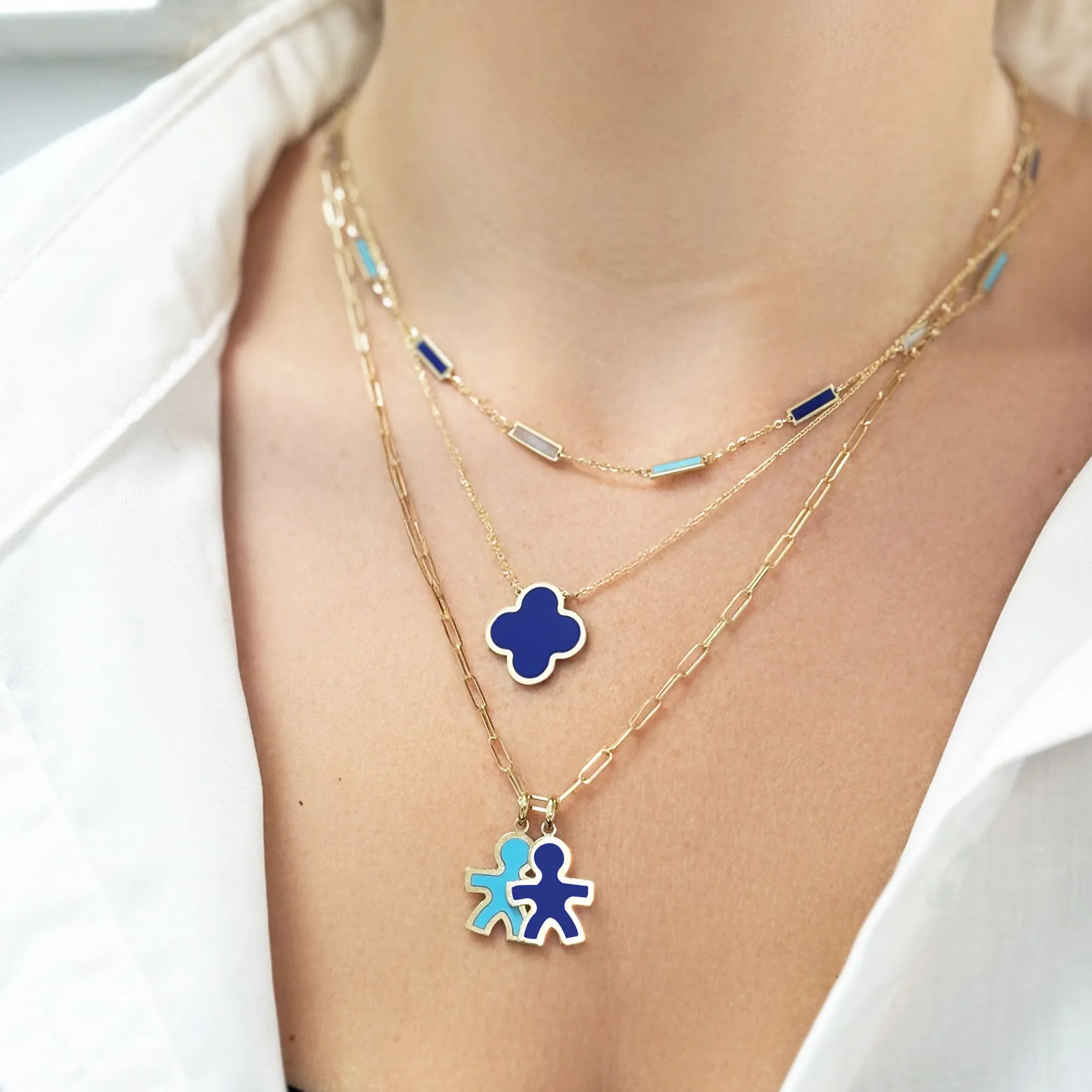 Blue Mixed Bar Chain Necklace