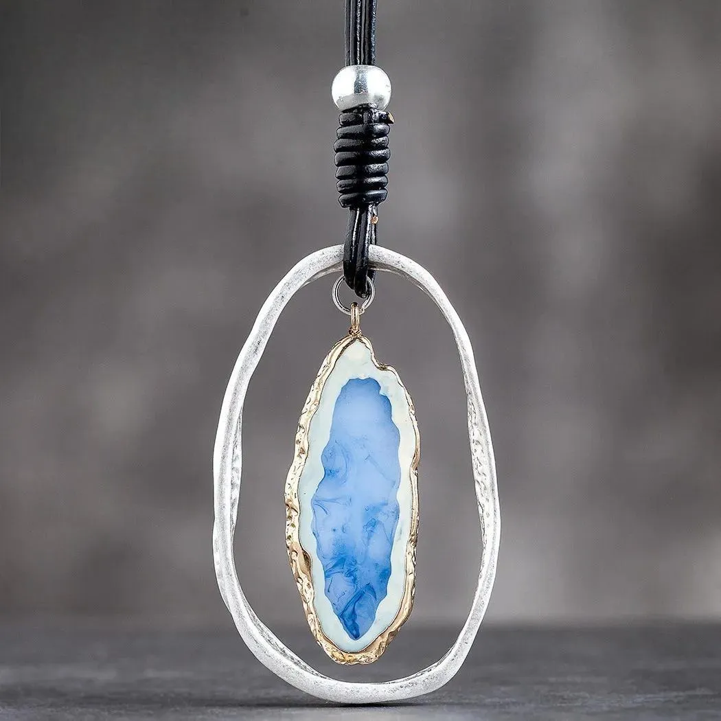Blue Nature Stone Vintage Chokers Accessories Goth Jewlery Long Pendant Necklace