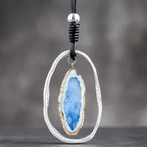 Blue Nature Stone Vintage Chokers Accessories Goth Jewlery Long Pendant Necklace