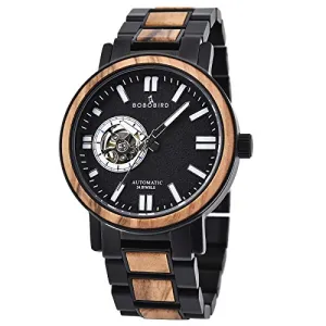BOBO BIRD Mens Automatic Mechanical Watches Luxury Men Wood Stainless Steel Japan Movement Watch Wooden Wrist Watch Gift Idea for Him (Brown)
