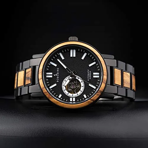 BOBO BIRD Mens Automatic Mechanical Watches Luxury Men Wood Stainless Steel Japan Movement Watch Wooden Wrist Watch Gift Idea for Him (Brown)