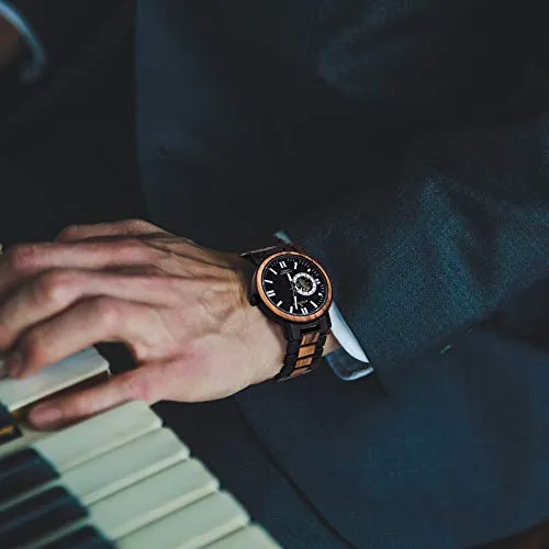 BOBO BIRD Mens Automatic Mechanical Watches Luxury Men Wood Stainless Steel Japan Movement Watch Wooden Wrist Watch Gift Idea for Him (Brown)
