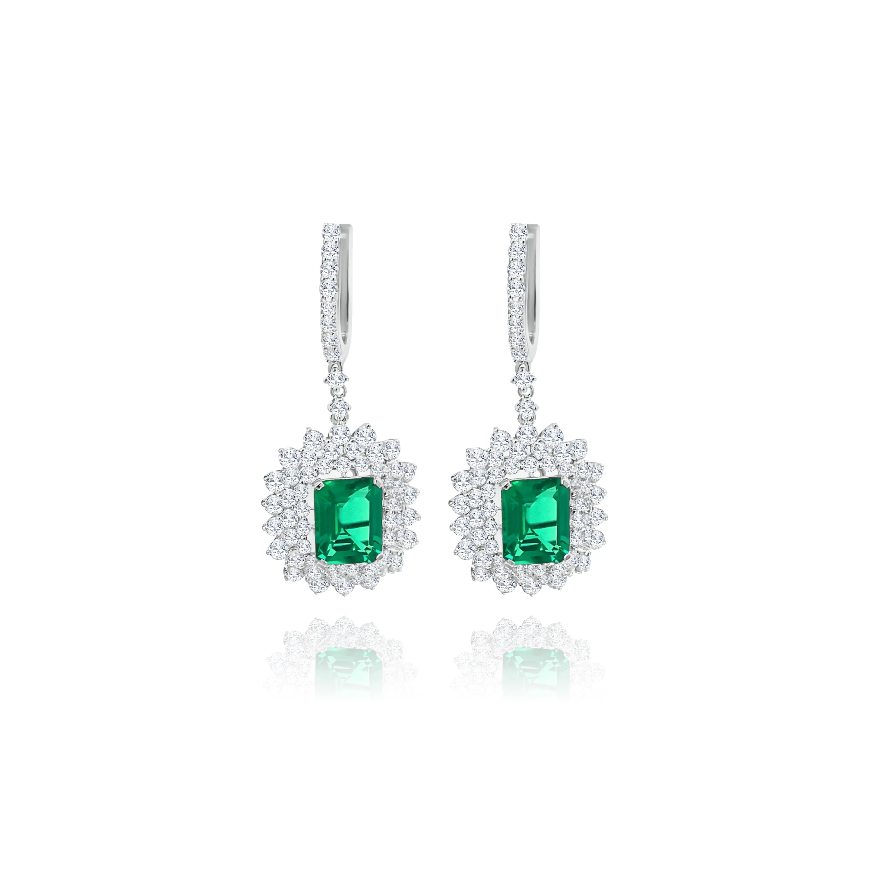Brilliant cut Diamonds & Emerald cut Emerald " Lumina"  Earrings