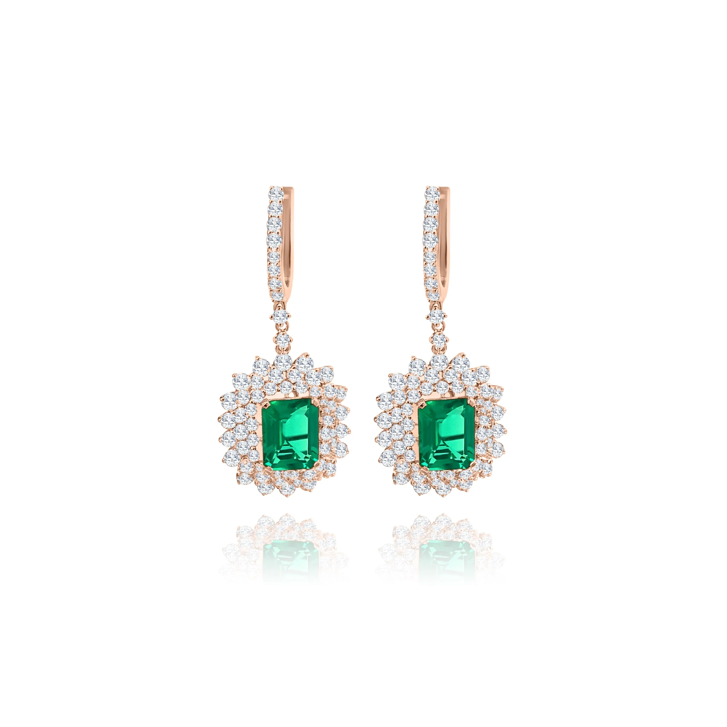 Brilliant cut Diamonds & Emerald cut Emerald " Lumina"  Earrings