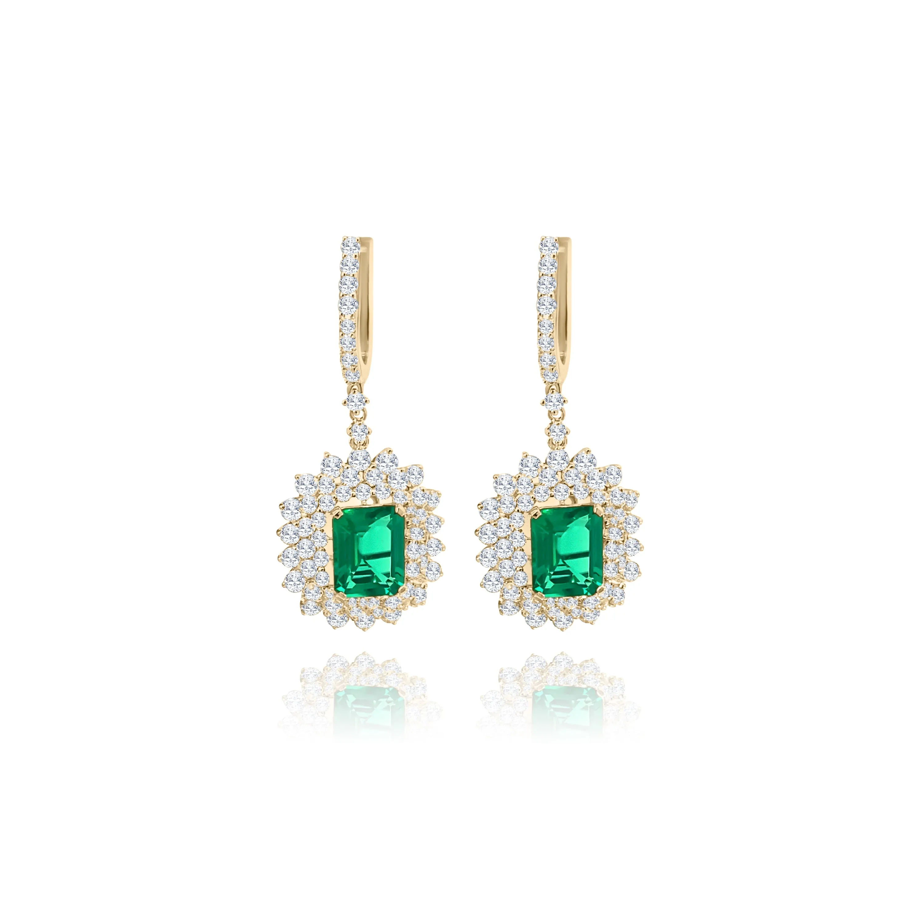 Brilliant cut Diamonds & Emerald cut Emerald " Lumina"  Earrings