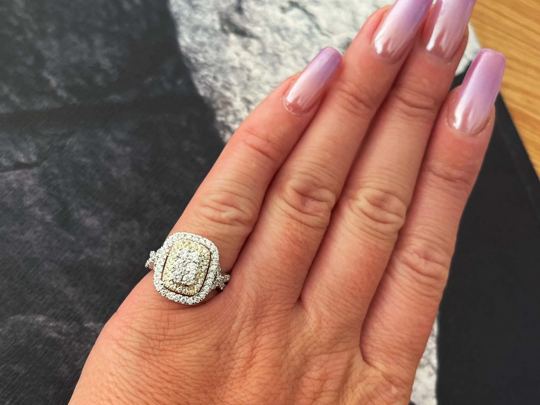 Brilliant Diamond Cluster Double Halo Ring 10K Gold