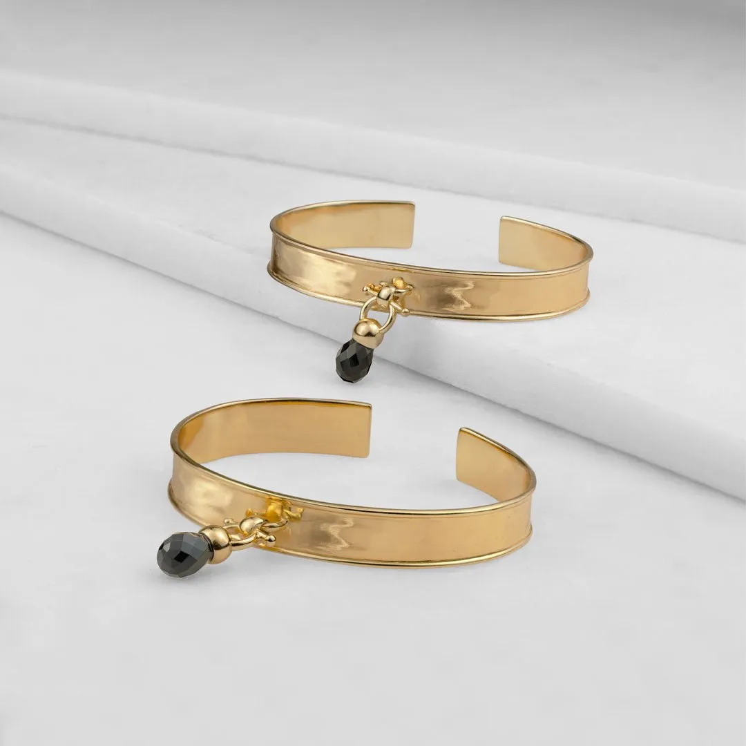 Briolette - Black Onyx and 14K Gold on Brass Cuff Bracelet
