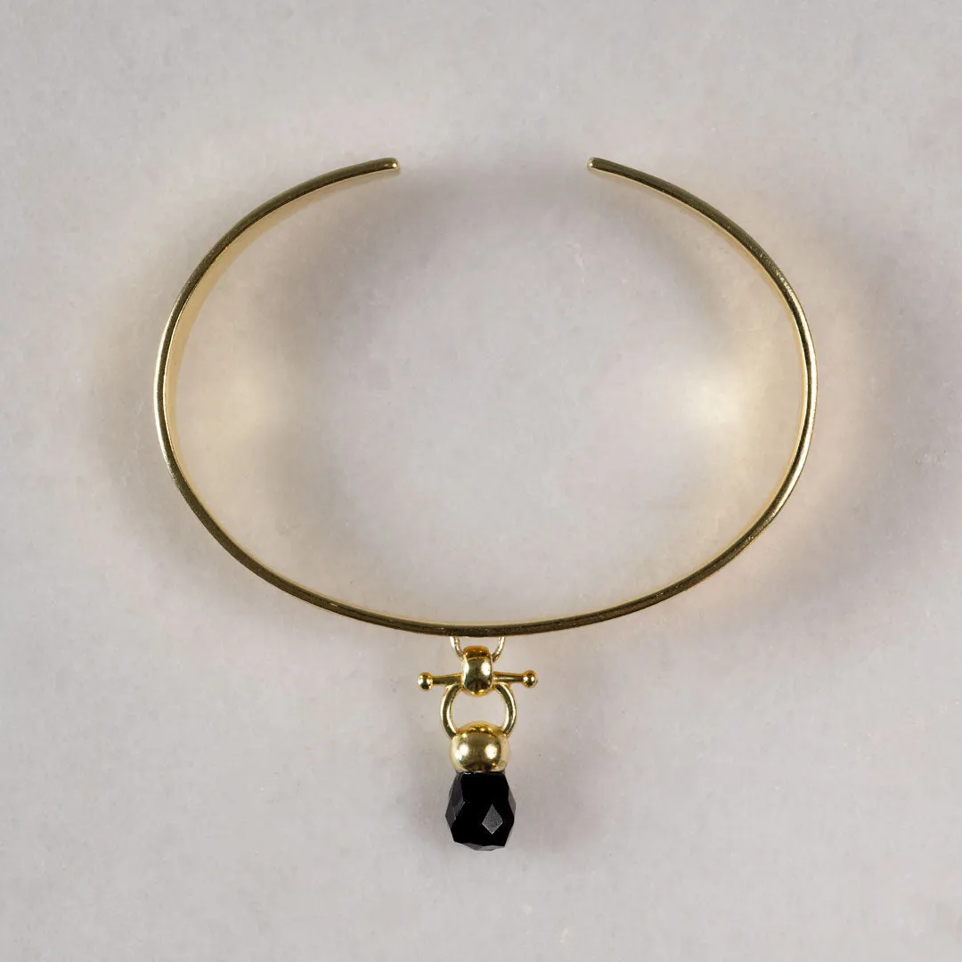 Briolette - Black Onyx and 14K Gold on Brass Cuff Bracelet