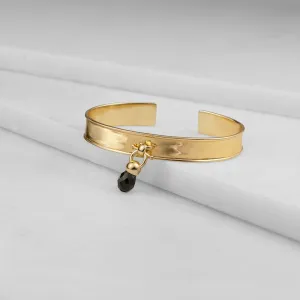 Briolette - Black Onyx and 14K Gold on Brass Cuff Bracelet