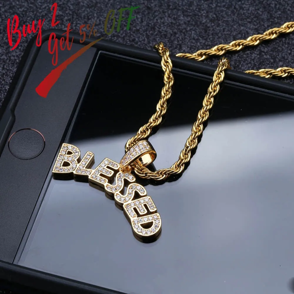 Bubble Letters BLESSED Pendant Necklace