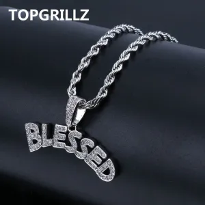 Bubble Letters BLESSED Pendant Necklace