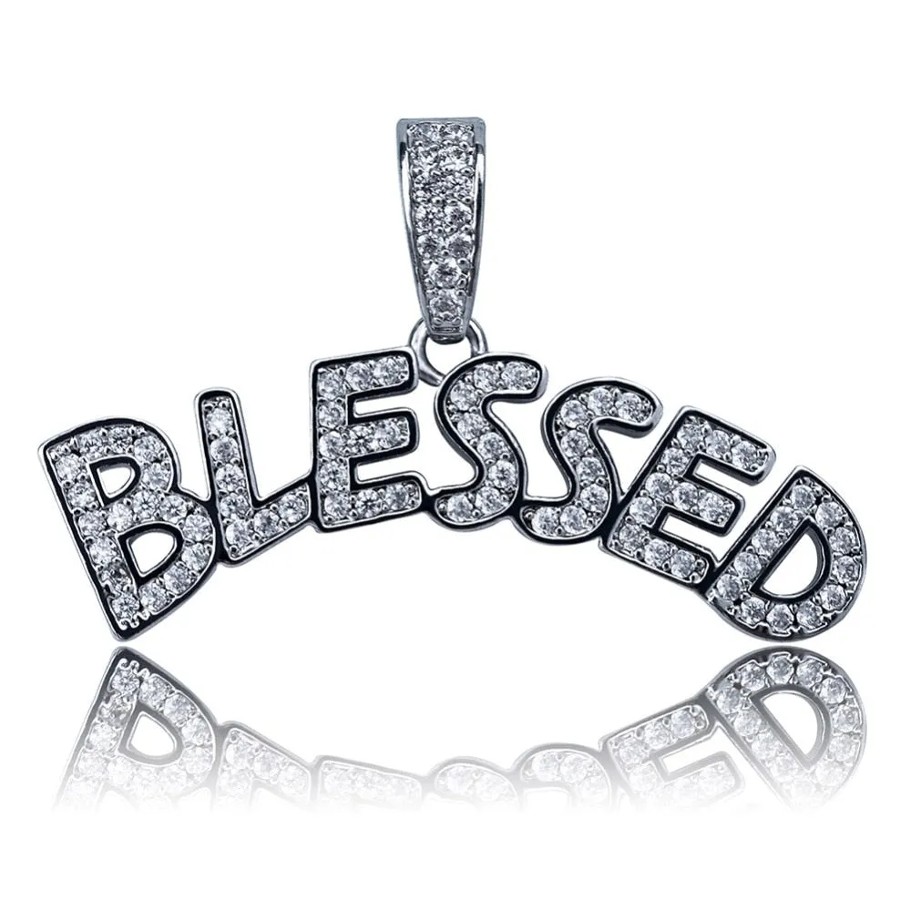 Bubble Letters BLESSED Pendant Necklace