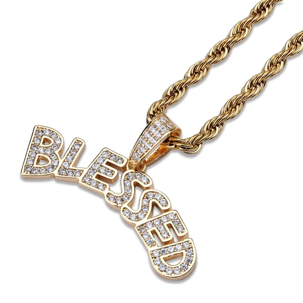 Bubble Letters BLESSED Pendant Necklace