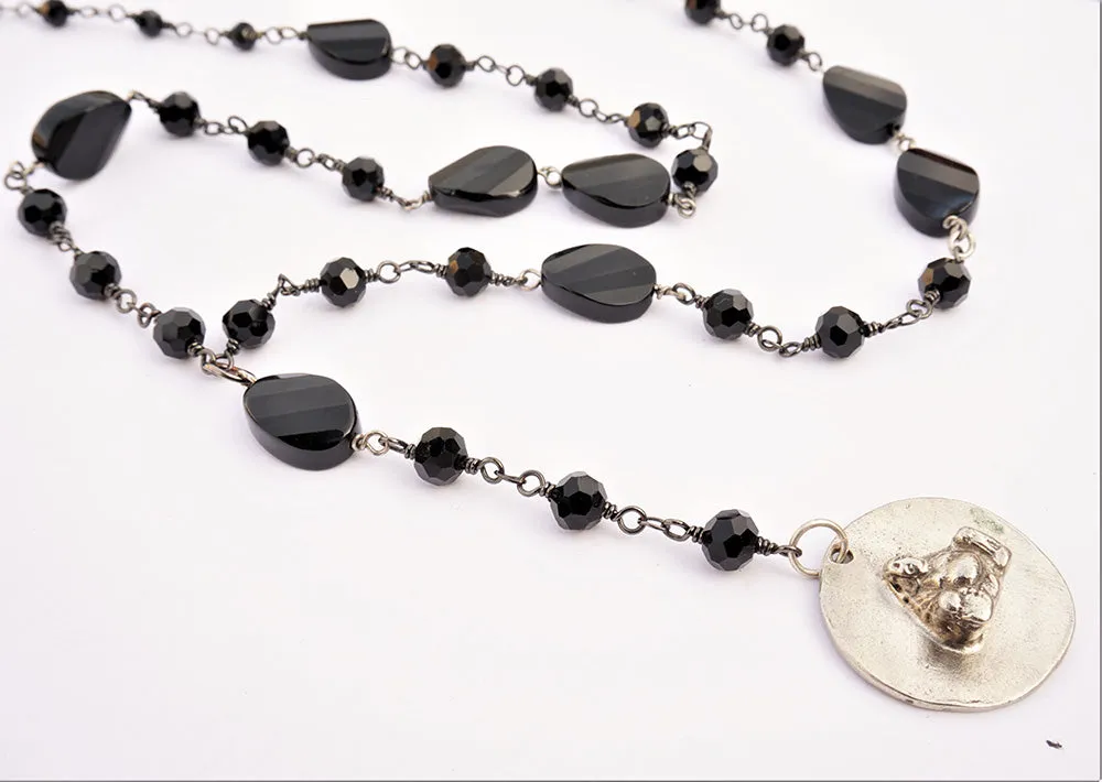 Buddha Medallion Rosary Style  Necklace
