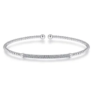 Bujukan Bead Diamond Bar Cuff in White Gold