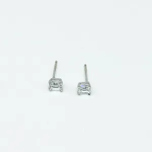 CA 18 Karat White Gold and Diamond " Classic Emerald Cut" Stud Earring