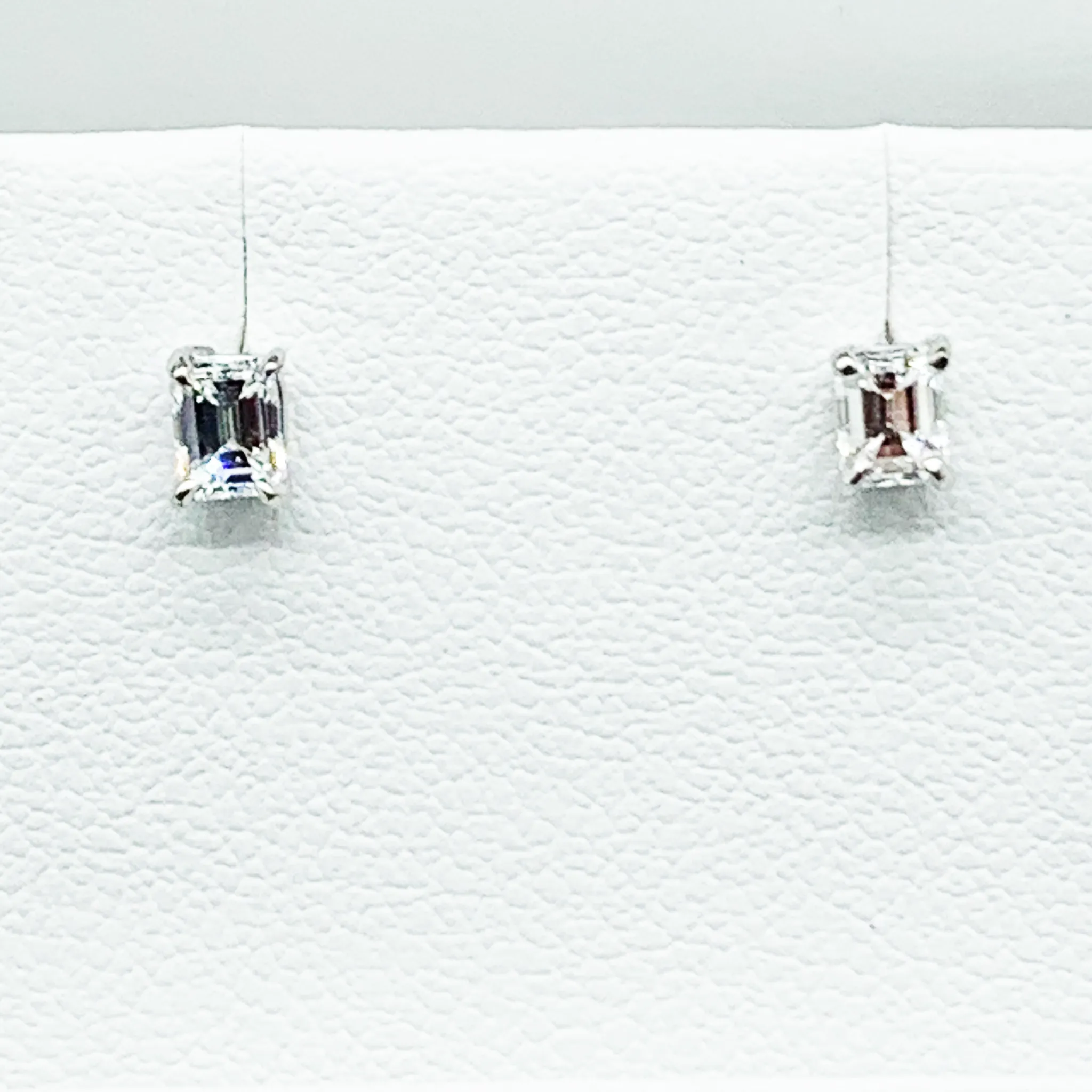 CA 18 Karat White Gold and Diamond " Classic Emerald Cut" Stud Earring