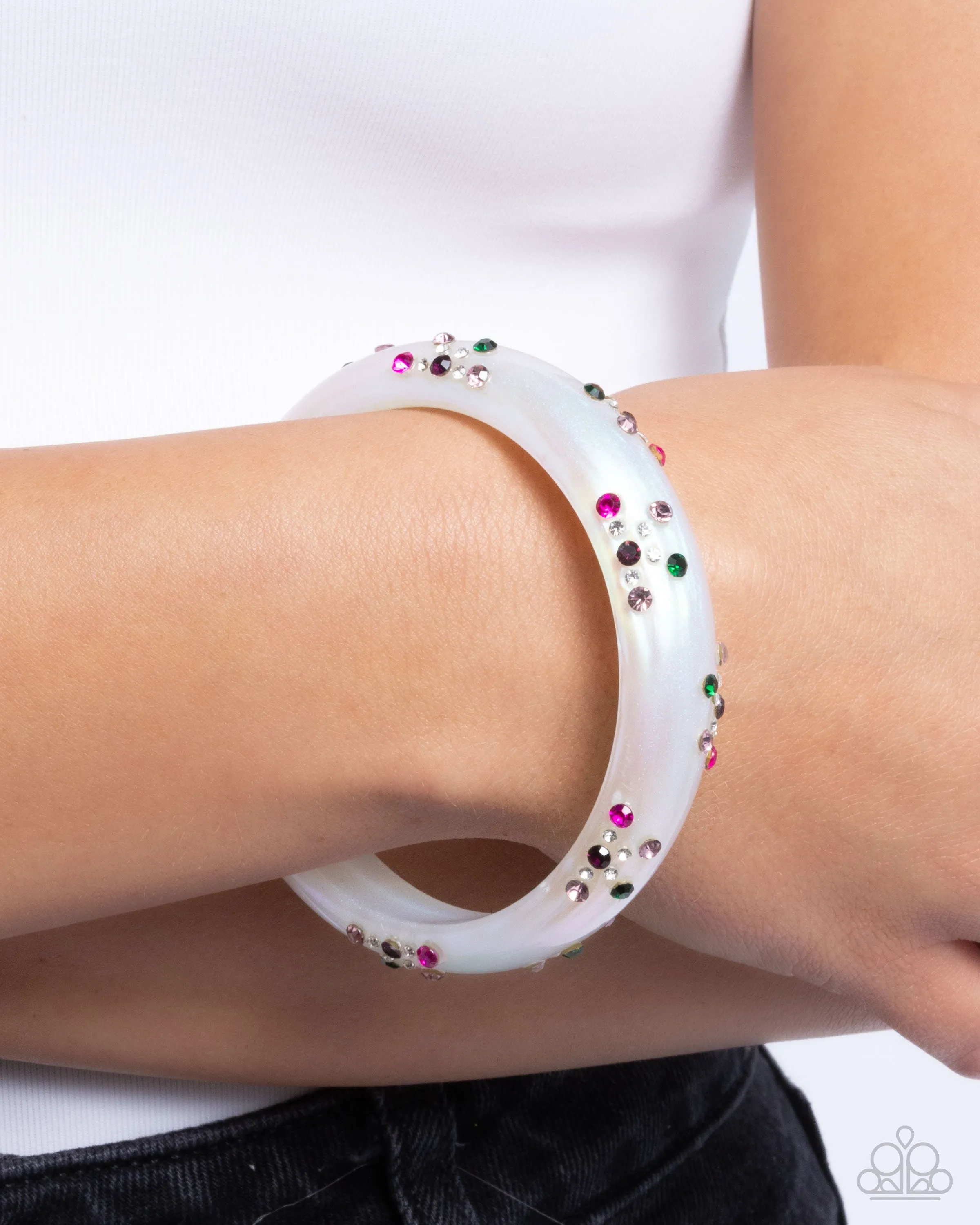 Captivating Color - Purple - Colorful Rhinestone Iridescent Acrylic Paparazzi Bangle Bracelet