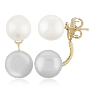 CARLA 14K YELLOW GOLD WITH WHITE FRESHWATER PEARL AND GREY FRESHWATER PEARL DROP