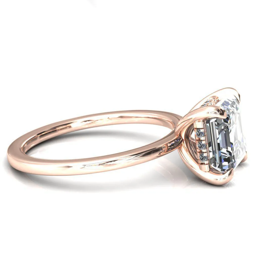 Carmeli Asscher Moissanite 4 Claw Prong Micro Pave Diamond Rail Engagement Ring