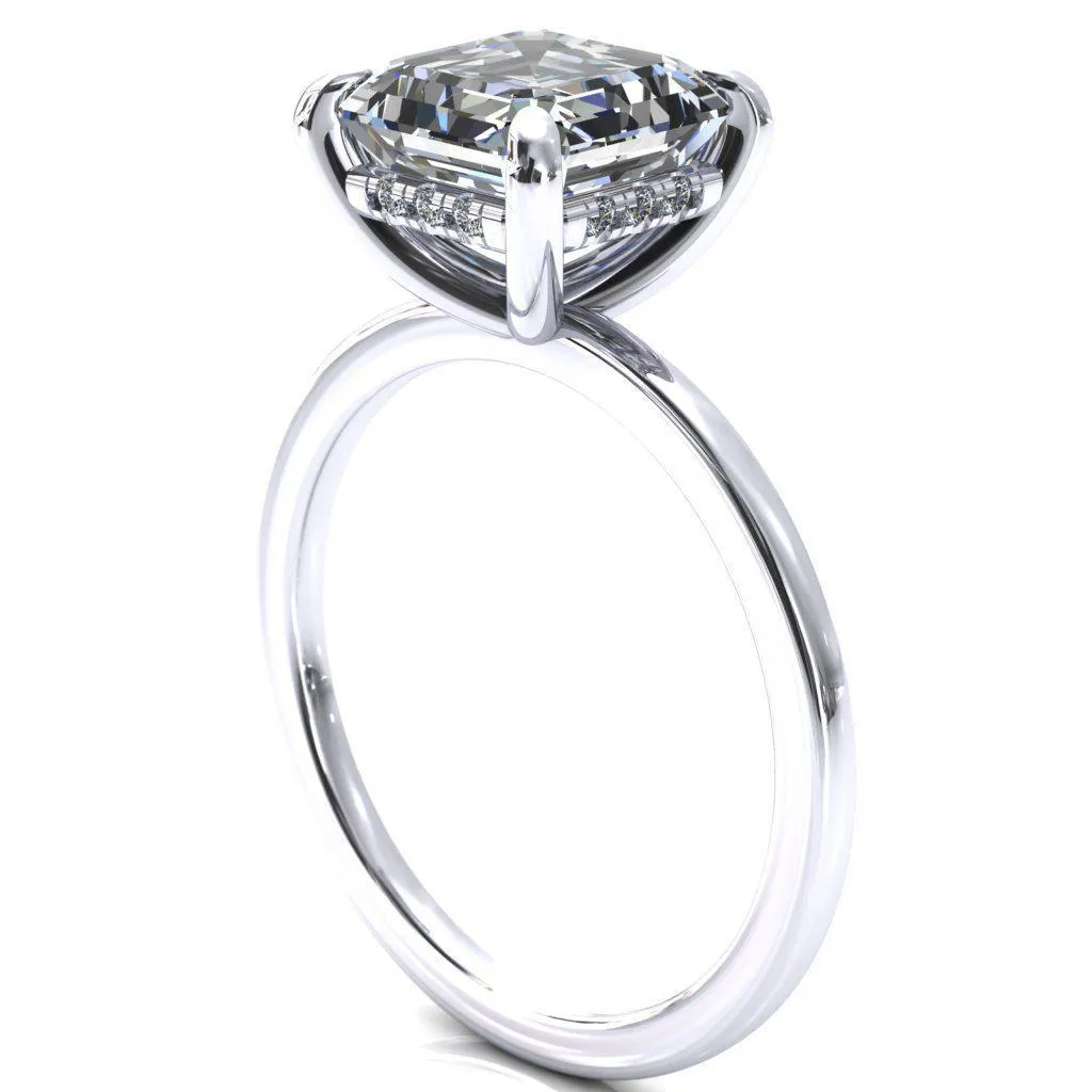 Carmeli Asscher Moissanite 4 Claw Prong Micro Pave Diamond Rail Engagement Ring