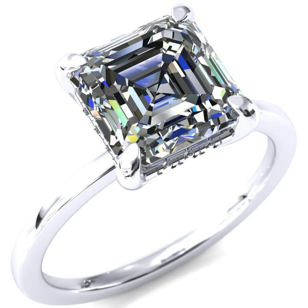 Carmeli Asscher Moissanite 4 Claw Prong Micro Pave Diamond Rail Engagement Ring